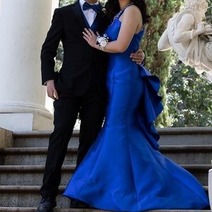 Royal Blue Halter Racerback Prom Dress with Train